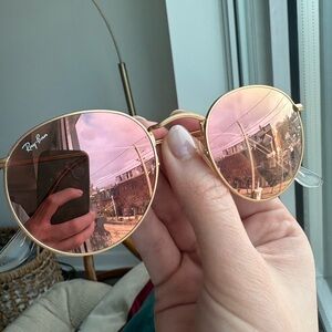 Ray-Ban Gold Frame Sunglasses with Rose Lenses